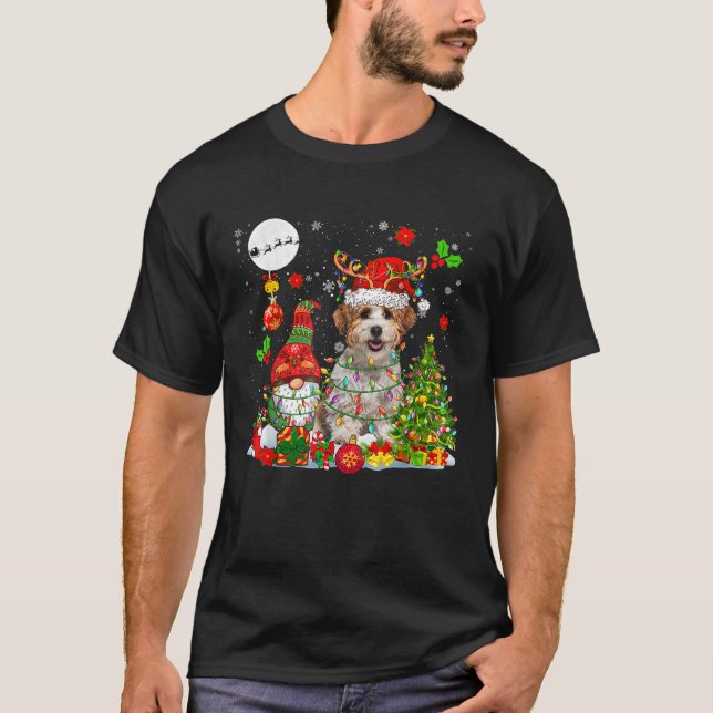 Santa Reindeer Havanese Dog Xmas Gnome Tree Lights T-Shirt (Front)