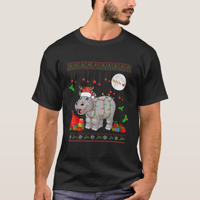 Santa Reindeer Hippo Christmas Animal Lover Kids T T-Shirt (Front)