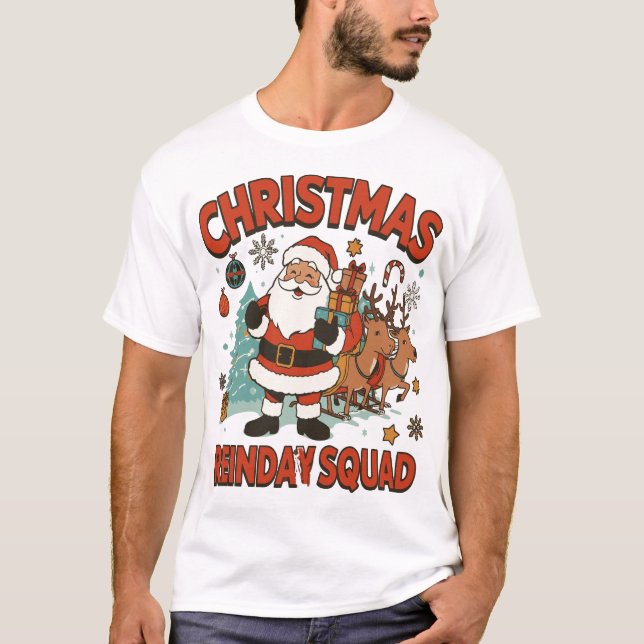 Santa Reindeer Holiday Crew Family Party Shirt (Front)