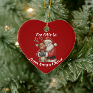 Santa & Reindeer Hug Sticker - Trending Now Ceramic Tree Decoration