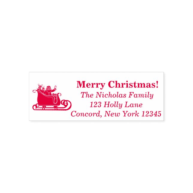 Santa, Reindeer  In Sleigh Christmas Family Name Self-inking Stamp (Design)