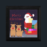 Santa & Reindeer Jewellery Box<br><div class="desc">The Santa & Reindeer Jewellery Box will be a pretty addition to your home's holiday décor. The retro design features Santa with two reindeer,  along with this sleigh piled high with packages. The text reads,  "Merry Christmas." Also makes a great gift! Customise the text as desired.</div>