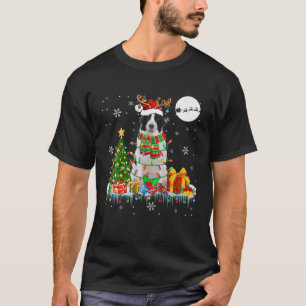 Santa Reindeer Landseer Christmas Tree Lights Dog  T-Shirt