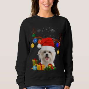 Santa Reindeer Maltese Dog Christmas Lights Xmas Sweatshirt