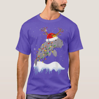 Santa Reindeer Manatee Xmas Light Santa Reindeer M T-Shirt