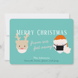 Santa & Reindeer Mask Blue Christmas Card