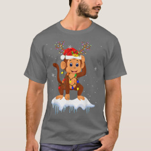 Santa Reindeer Monkey Xmas Light Santa Reindeer Mo T-Shirt