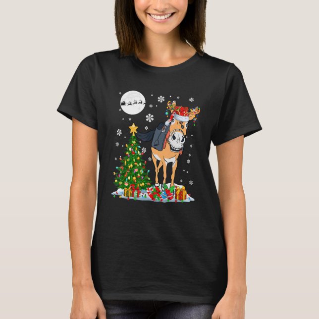 Santa Reindeer Mule Christmas Tree Lights Family F T-Shirt (Front)