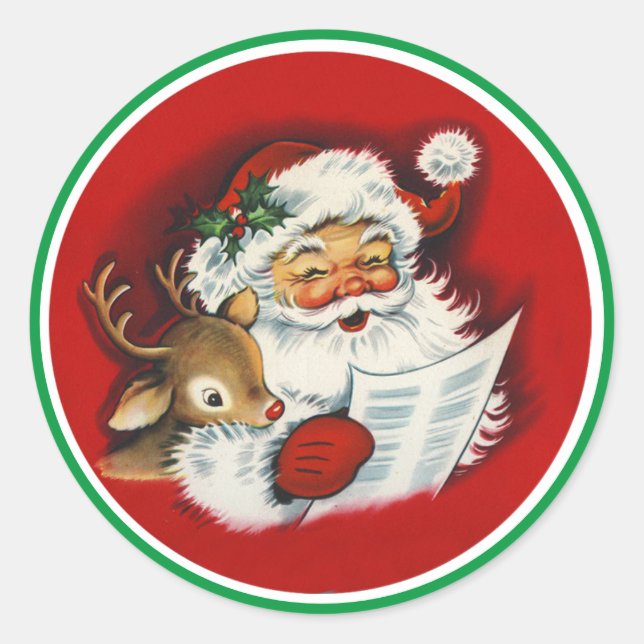 Santa & Reindeer Naughty or Nice List Envelope Classic Round Sticker (Front)