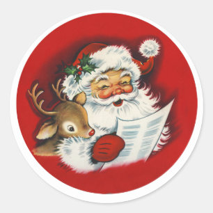 Santa & Reindeer Nice List Classic Round Sticker