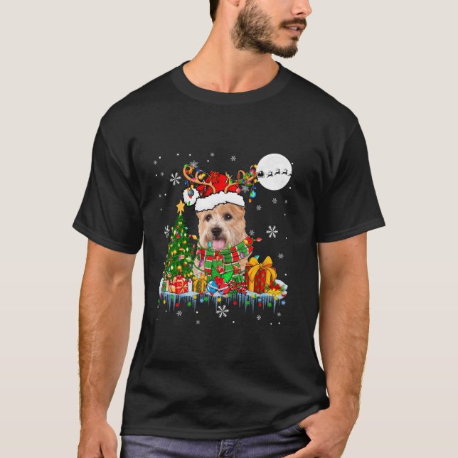 Santa Reindeer Norwich Terrier Xmas Tree Lights Do T-Shirt (Front)