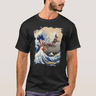 Santa Reindeer Over Great Wave Christmas T-Shirt