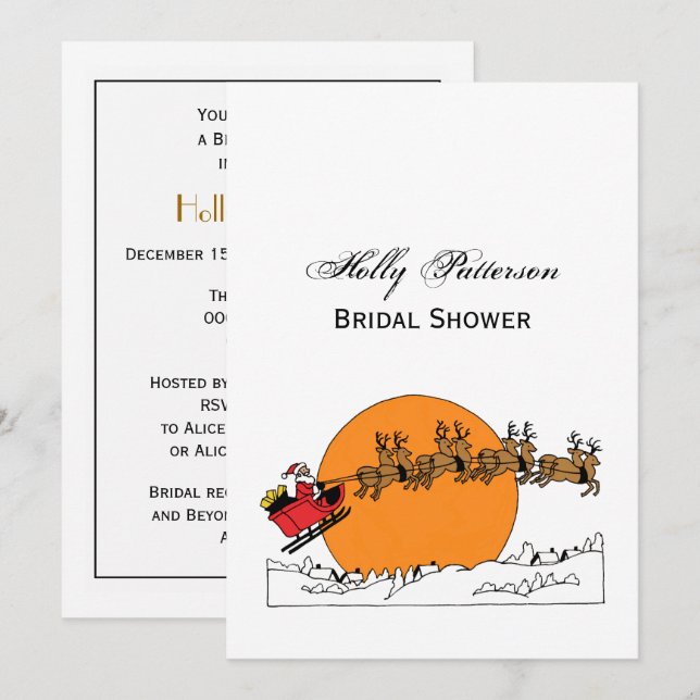 Santa Reindeer Over Snow Covered Town Moon Invitation (Front/Back)