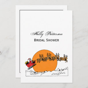 Santa Reindeer Over Snow Covered Town Moon Invitation