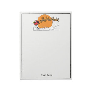Santa Reindeer Over Snow Covered Town Moon Notepad