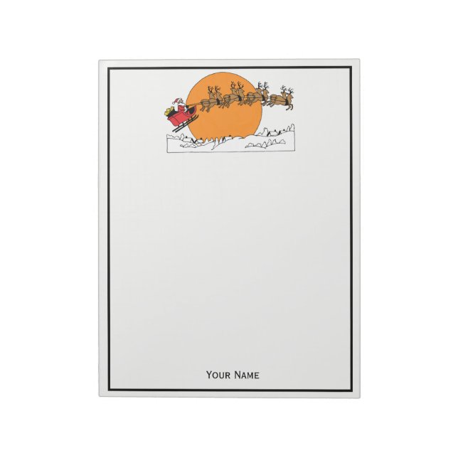 Santa Reindeer Over Snow Covered Town Moon Notepad (Rotated)