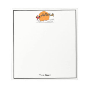 Santa Reindeer Over Snow Covered Town Moon Notepad
