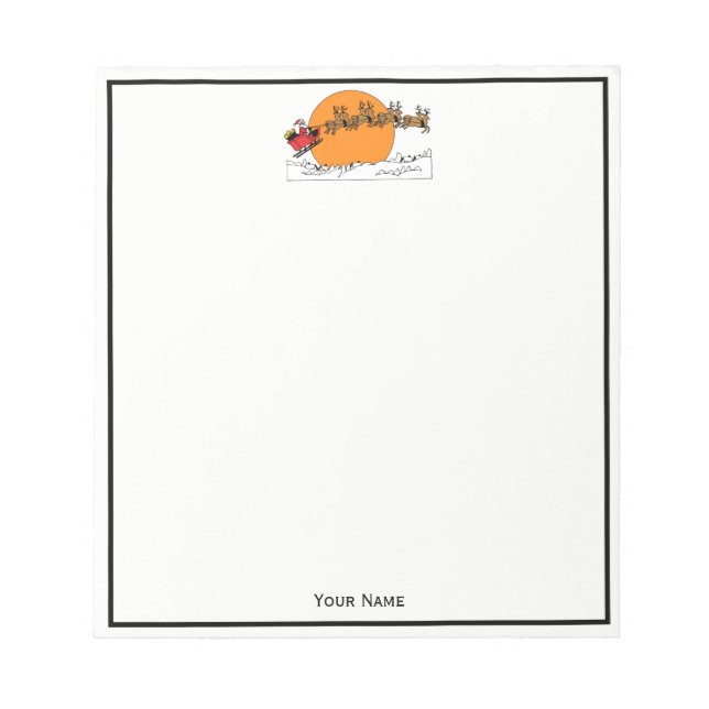 Santa Reindeer Over Snow Covered Town Moon Notepad (Front)