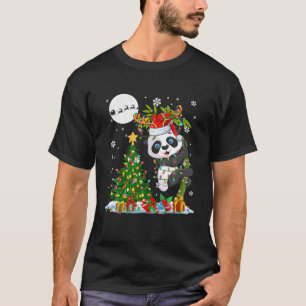 Santa Reindeer Panda Christmas Tree Lights Lover F T-Shirt