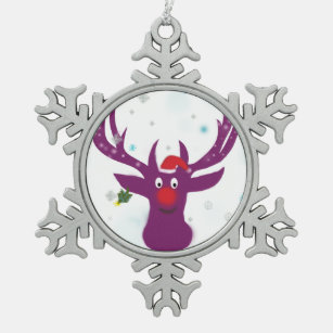 Santa Reindeer Pewter Snowflake Decoration