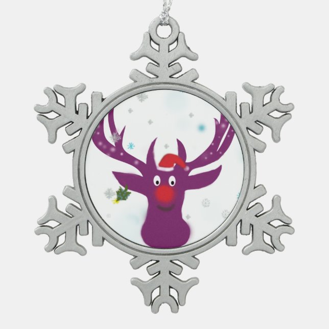Santa Reindeer Pewter Snowflake Decoration (Front)