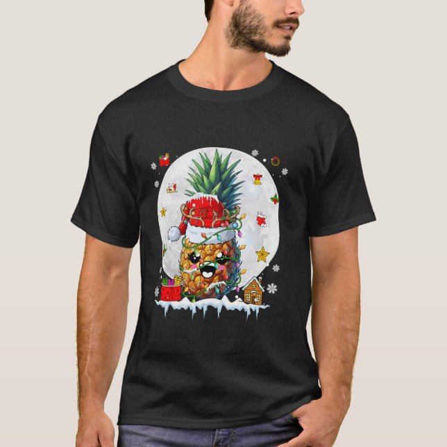 Santa Reindeer Pineapple Christmas Lights Fruit Lo T-Shirt (Front)
