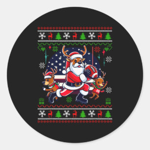 Santa Reindeer Play American Football Ugly Christm Classic Round Sticker