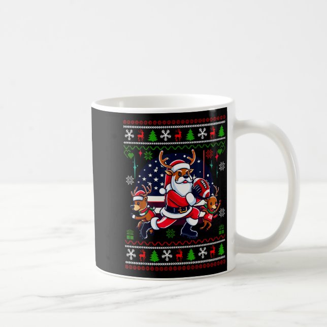 Santa Reindeer Play American Football Ugly Christm Coffee Mug (Right)