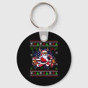 Santa Reindeer Play American Football Ugly Christm Key Ring