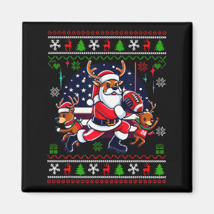 Santa Reindeer Play American Football Ugly Christm Magnet