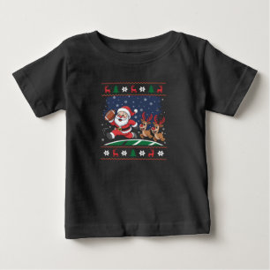 Santa Reindeer Play American Football Ugly Xmas Baby T-Shirt