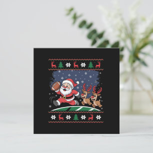 Santa Reindeer Play American Football Ugly Xmas Holiday Card