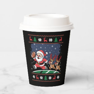 Santa Reindeer Play American Football Ugly Xmas Paper Cups