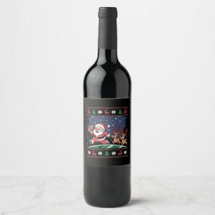 Santa Reindeer Play American Football Ugly Xmas Wine Label