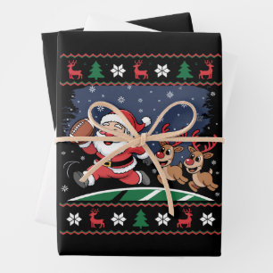 Santa Reindeer Play American Football Ugly Xmas Wrapping Paper Sheet