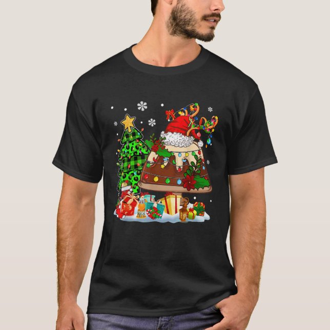 Santa Reindeer Pudding Plaid Christmas Tree Sweet  T-Shirt (Front)