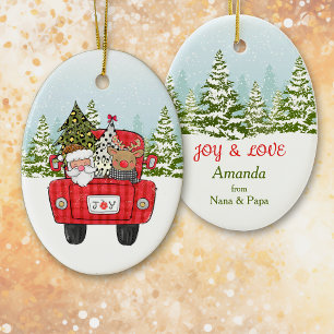 Santa Reindeer Red Truck Winter Forest Kids Ceramic Tree Decoration