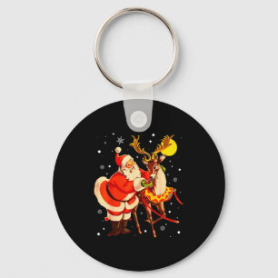 Santa Reindeer Retro 1950s Vintage Christmas Women Key Ring
