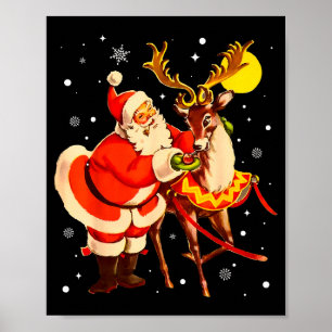 Santa Reindeer Retro 1950s Vintage Christmas Women Poster