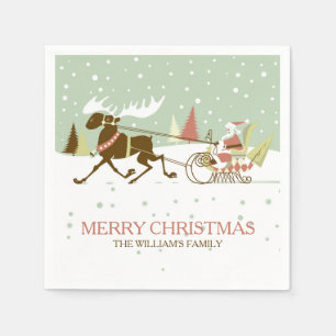 Santa & Reindeer Retro Christmas Design Napkin