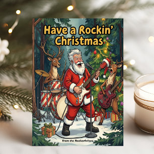 Santa Reindeer Rockin' Christmas Band Holiday Card