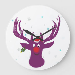 Santa Reindeer Rudolf Round (Large) Wall Clock