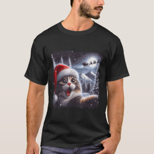 Santa Reindeer Selfie Cat Funny Christmas Tee 
