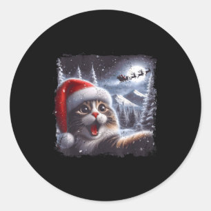 Santa Reindeer Selfie Cat Funny Christmas Tee  Classic Round Sticker