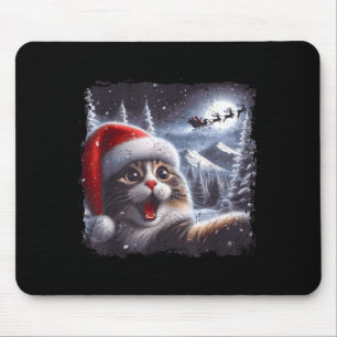 Santa Reindeer Selfie Cat Funny Christmas Tee Mouse Mat