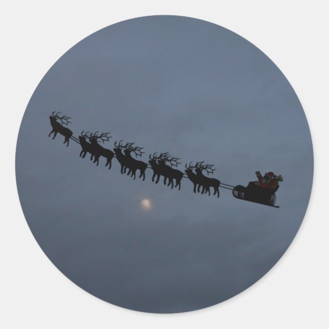 Santa & Reindeer Silhouette Classic Round Sticker (Front)