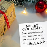 Santa & Reindeer Sleigh Christmas Return Address Self-inking Stamp<br><div class="desc">Easily personalise these custom Santa & Reindeer Sleigh Christmas Return Address self-inking rubber stamps with your own names and address. To customise these rubber stamps, click on "Personalise this template" and change the text in the boxes provided. Available in 9 different colours and 6 sizes. Please view your design on...</div>