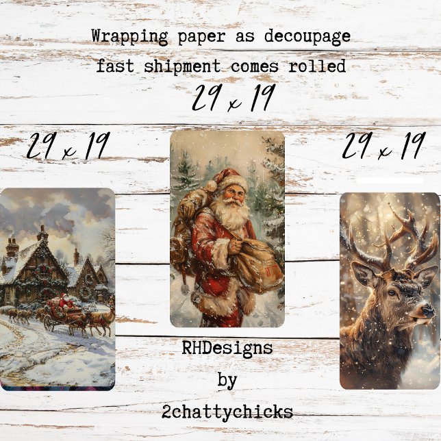 Santa Reindeer Sleigh Collection Decoupage  Wrapping Paper Sheet (Creator Uploaded)