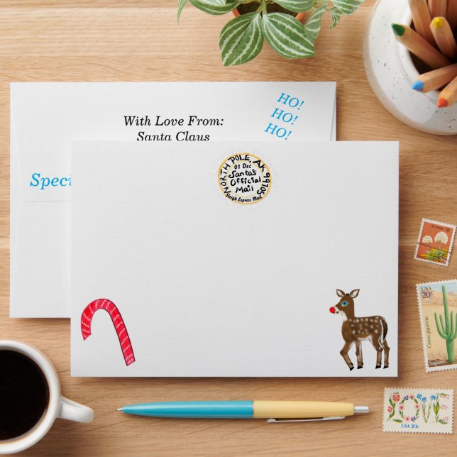 Santa Reindeer Sleigh Express Mail Envelope (Desk)
