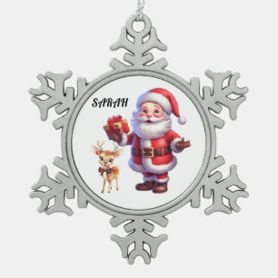 SANTA & REINDEER SNOWFLAKE ORNAMENT